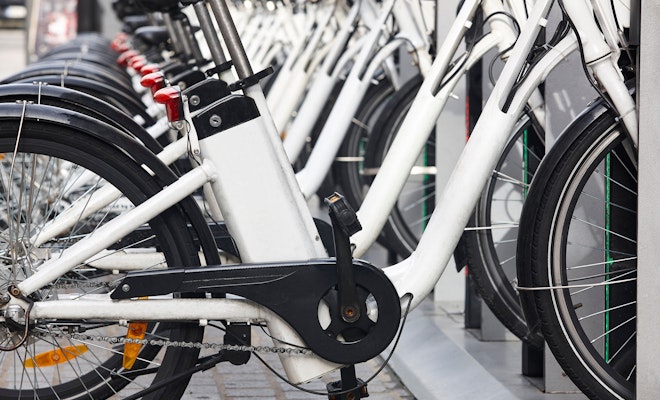 E-bikes on rack